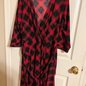 Red plaid wrap dress